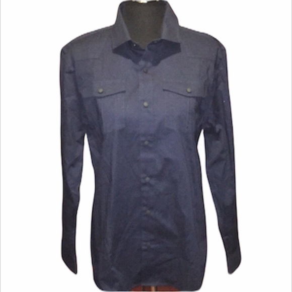 V1969 Button Down Dress Shirt, Navy Blue, Large - Picture 1 of 7